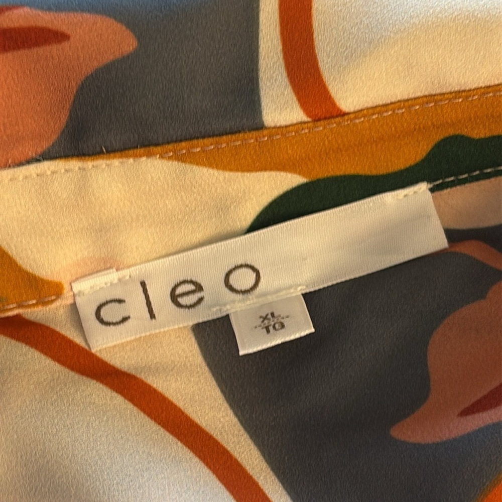 CLEO Floral Print Women's Top relaxed fit crepe blouse button up cream brown XL - Picture 6 of 14